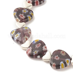 Bracciale elasticizzato fatto a mano a lume di millefiori e perline a cuore in lega&nbsp;BJEW-JB08042-01