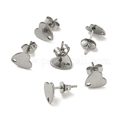 Anlaufgeschützte Ohrstecker-Beschläge aus 304er Edelstahl in Herzform&nbsp;X-STAS-R063-37