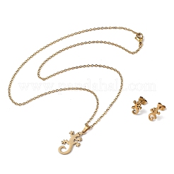 Gecko 201 Edelstahl-Anhänger-Halsketten & Ohrstecker-Sets für Damen&nbsp;SJEW-Q025-07G