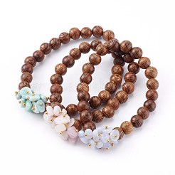 Runde Naturholzperlen Stretch Armbänder Sets&nbsp;BJEW-JB06000