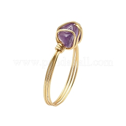 Mit Kupferdraht umwickelte Fingerringe aus natürlichem Quarzkristall & Rosenquarz & grünem Aventurin & Lapislazuli & Topas-Jade-Nuggets für Frauen&nbsp;RJEW-JR00794