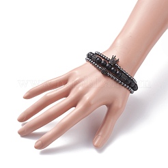 3 pièces 3 style rond synthétique noir pierre et hématite perlé ensemble de bracelets extensibles&nbsp;BJEW-JB07688-02
