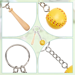 12 mini porte-clés pendentif en cuir PU avec batte de baseball en bois&nbsp;DIY-SP0001-51B