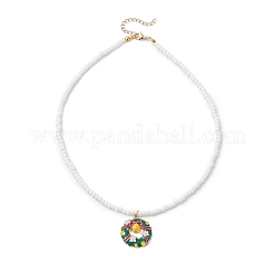 6 stücke 6 arten legierung emaille weihnachtsmann weihnachtsbaum hirsch schneemann anhänger weiß glass seed perlen halsketten für frauen&nbsp;NJEW-JN05463