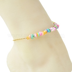 Tobilleras para mujer con cuentas de conchas de agua dulce teñidas naturalmente y cadena de cable de acero inoxidable 304.&nbsp;AJEW-AN00827-03