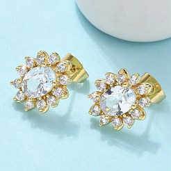 Orecchini a bottone in ottone con zirconi chiari e micro pavè&nbsp;EJEW-C139-04G