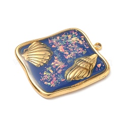Pendentifs en résine époxy en acier inoxydable 304 avec coquillage naturel et paillettes à l'intérieur&nbsp;STAS-L026-17G-D04