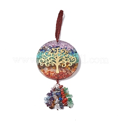 Flache runde Chakra-Harz-Edelstein-Anhänger-Dekorationen&nbsp;HJEW-G017-01G