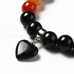 Pulsera elástica con cuentas de piedras preciosas mixtas naturales con colgante de corazón para mujer&nbsp;BJEW-K164-B-A