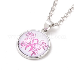 Collier pendentif rond plat en verre avec chaîne en laiton&nbsp;NJEW-A003-01F