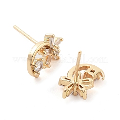 Boucles d'oreilles lune avec fleur en laiton micro pavé de zircones cubiques&nbsp;EJEW-Q800-24KCG