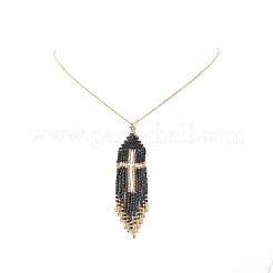 Collares con colgante de borla cruzada con cuentas de semillas de vidrio&nbsp;NJEW-MZ00011-01
