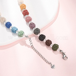 Colliers de perles rondes en pierre de lave naturelle chakra&nbsp;GG-CBA922D-05A