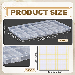 Contenedores de cuentas de plástico transparente rectangulares con 28 compartimento&nbsp;CON-LP0001-18