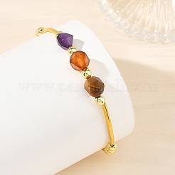 Bracciali da donna in ottone con pietre naturali miste a taglio stella e tubolare.&nbsp;BJEW-JB14439