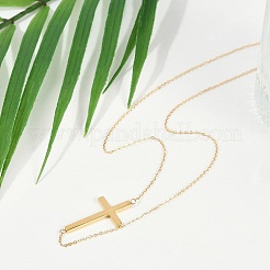 Ionenbeschichtung (IP) 304 Edelstahl Religion Kreuz Anhänger Kabel Kette Halsketten für Frauen&nbsp;NJEW-P320-07G