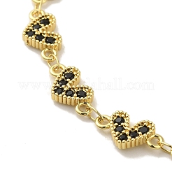 Braccialetti da donna con catena a maglie a forma di cuore in ottone placcato con micro pavè di zirconi cubici&nbsp;BJEW-P323-09G-01