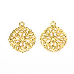 Flache runde Messingblume filigran Zubehör Charms-Anhänger&nbsp;X-KK-O015-05G