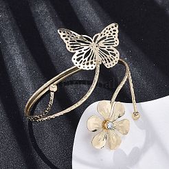 Bracelets manchettes en alliage avec fleurs et papillons pour filles et femmes&nbsp;AJEW-A063-01C-G