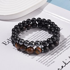 2 ensemble de bracelets extensibles en bois naturel&nbsp;BJEW-JB08255