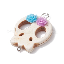 Halloween Totenkopf synthetischer Türkis Verbinder Charms mit Blumenharz&nbsp;PALLOY-JF02780