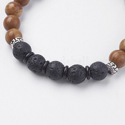 Bracelets extensibles en perles de lave naturelle&nbsp;BJEW-E326-03O