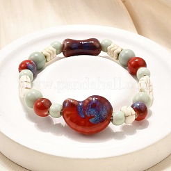 Handgefertigte Porzellanperlen & synthetische Howlithperlen Stretch-Armbänder für Frauen&nbsp;LS-BJEW-D307-01A