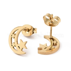 Conjunto de pendientes y collar con colgante de luna y estrella de acero inoxidable 304&nbsp;AJEW-B019-06