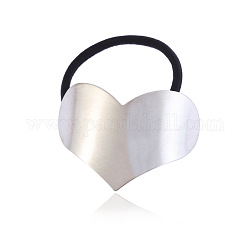Aluminium Pferdeschwanz Manschette Gummi elastische Haargummis, Mädchen Haar-Accessoires, Platin Farbe, gebogenes Herz: 37x58 mm