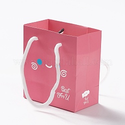 Бумажные мешки, с ручками, для подарочных пакетов и сумок, прямоугольник с рисунком улыбающегося лица, ярко-розовый, 12x11x6 см