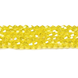 Прозрачные стеклянные бусины гальваническим пряди, с покрытием AB цвета, граненые, двухконусные, желтые, 4x4 мм, отверстие : 0.8 мм, около 87~98 шт / нитка, 12.76~14.61 дюйм (32.4~37.1 см)