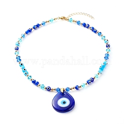 Collane di perline, con perline a lume di malocchio e perline di vetro, catena e perline in ottone, 304 scoperte in acciaio inox, blu, 16.14 pollice (41 cm)