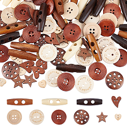 Nbeads 120pcs 11 boutons en bois de style, ovale & plat rond & coeur & étoile, couleur mixte, 120 pcs / boîte