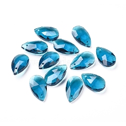Colgantes de cristal facetado, lágrima, azul marino, 22x13x8.5mm, agujero: 1 mm