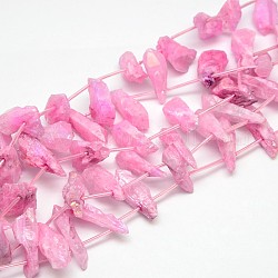 Galvanisieren Edelstein natürlichen Quarzkristall Perlen Stränge, Nuggets, neon rosa , 18~35x6~14x6~12 mm, Bohrung: 1 mm, ca. 22 Stk. / Strang, 15.74 Zoll