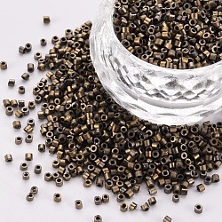Frosted Plated Glass Cylinder Beads, Seed Beads, Metallic Colours, Round Hole, Goldenrod, 1.5~2x1~2mm, Hole: 0.8mm, about 8000pcs/bag, about 1pound/bag