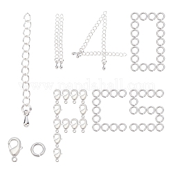 SUNNYCLUE 20 Strands Brass Chain Extenders, with Teardrop Charms, 140Pcs Brass Jump Rings and Lobster Claw Clasps, Silver, 4~58x0.8~7x3mm, hole: 1mm, inner diameter: 3.4mm