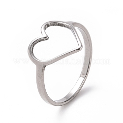 201 кольцо из нержавеющей стали в форме сердца, полое широкое кольцо для женщин, цвет нержавеющей стали, размер США 6 1/2 (16.9 мм)