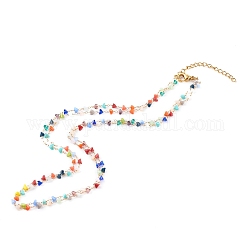 Glass Beaded Double Layer Necklaces, with 304 Stainless Steel Lobster Claw Clasps, Colorful, Golden, 15.82 inch(40.2cm)