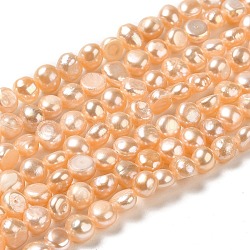 Fili di perle di perle d'acqua dolce coltivate naturali, due lati tondi lucidi, grado 3a+, sabbia marrone, 5~6x3.5~5mm, Foro: 0.6 mm, circa 61pcs/filo, 13.78~14.17 pollice (35~36 cm)
