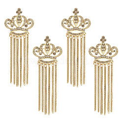 Chgcraft, 4 Uds., corona de rhinestone de cristal con pin de solapa con borla de cadena, insignia de aleación para ropa de mochila, dorado, 107x39.5x5mm