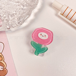 Transparent Acrylic Binder Paper Clips, Card Assistant Clips, Flower Pattern, Hot Pink, 26x22mm