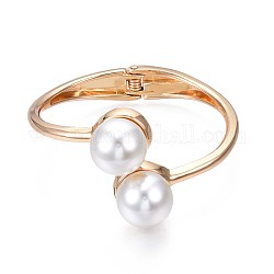 ABS Plastic Pearl Round Beaded Open Cuff Bangle, Brass Chunky Hinged Bangle for Women, Golden, Inner Diameter: 2x2-3/8 inch(5.2x6.1cm)