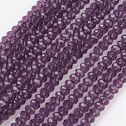 Chapelets de perles en cristal en verre, facette, rondelle, violette, 3.5x2.5mm, Trou: 0.5mm, Environ 140 pcs/chapelet, 15.3 pouce