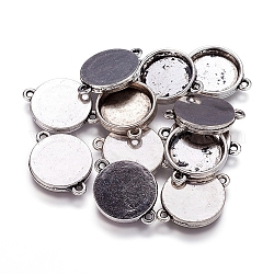 Tibetan Style Alloy Cabochon Connector Settings, Cadmium Free & Nickel Free & Lead Free, Flat Round, Antique Silver, Tray: 15mm, 25x18x3mm, Hole: 2mm
