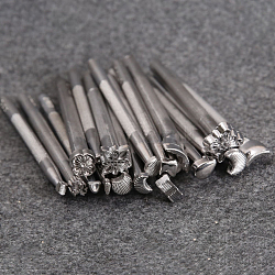 Stempelset aus Chrom-Vanadium-legiertem Stahl und Leder in verschiedenen Formen, Lederschnitzwerkzeuge für Sattlerstempel, Edelstahl Farbe, 11x8 cm, 20 Stück / Set