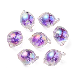 UV-Beschichtung regenbogenschillernde Acrylperlen, zweifarbige Perle in Perle, Fisch, Medium lila, 15x17x15 mm, Bohrung: 3.5 mm