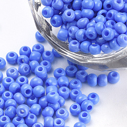 Granos de semilla de vidrio de pintura para hornear, redondo, azul aciano, 3x1.5~3mm, agujero: 1 mm, aproximamente 10000 unidades / bolsa, aproximamente 450 g / bolsa