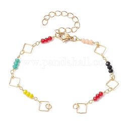Fabrication de bracelets à maillons perlés en verre de losange, avec chaîne en acier inoxydable et fermoirs mousquetons, convient aux breloques de connecteur, colorées, 6-3/4 pouce (17.1 cm)