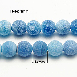 Natural Crackle Agate Beads Strands, Dyed, Round, Grade A, Cornflower Blue, 14mm, Hole: 1mm, about 28pcs/strand, 15.7inch